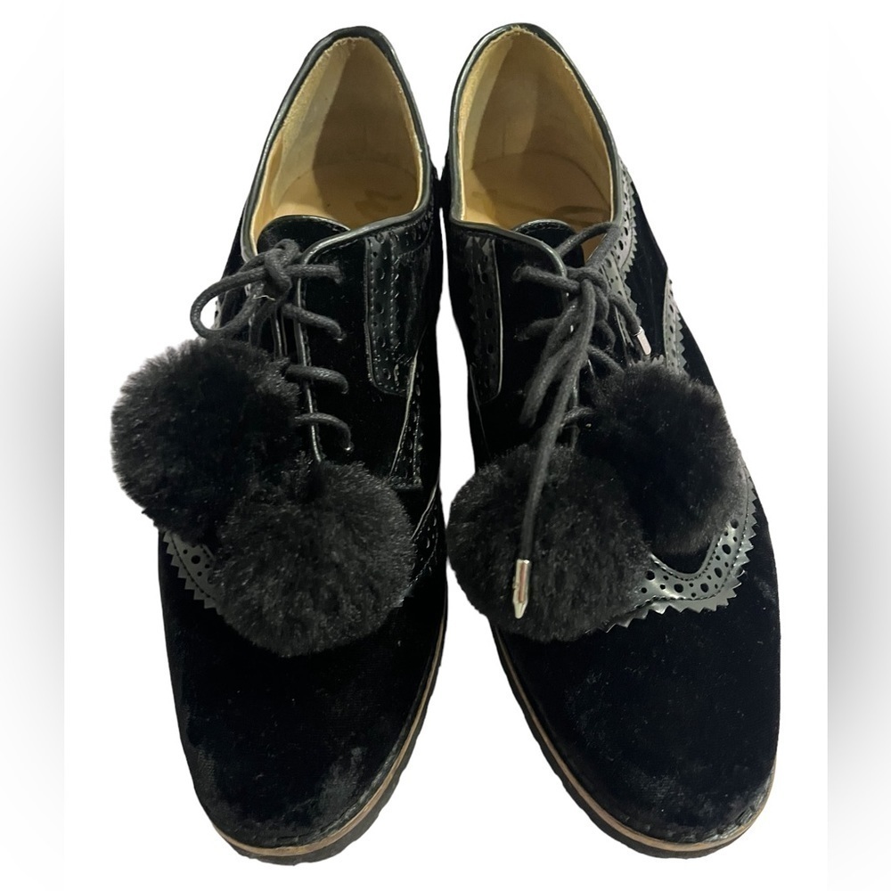 Sam Edelman Lace Up Black Velvet Dahl Oxfords size 7.5 - Picture 2 of 7
